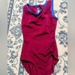 Mariia Dancewear burgundy leotard with blue trim. Size Adult Small